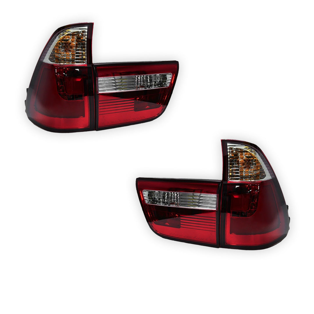 BMW X5 E53 (2000 - 2003) Clear Red 3D LED Stripe Bar Tail Lights and Trunk Garnish LH + RH