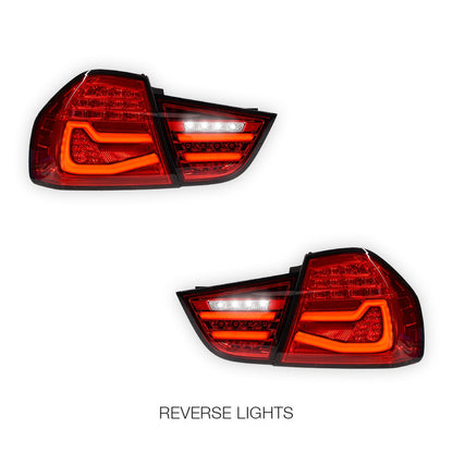 BMW 3 Series E90 Pre LCI (2009 - 2011) Clear Red Sequential Full LED Tail Lights LH + RH