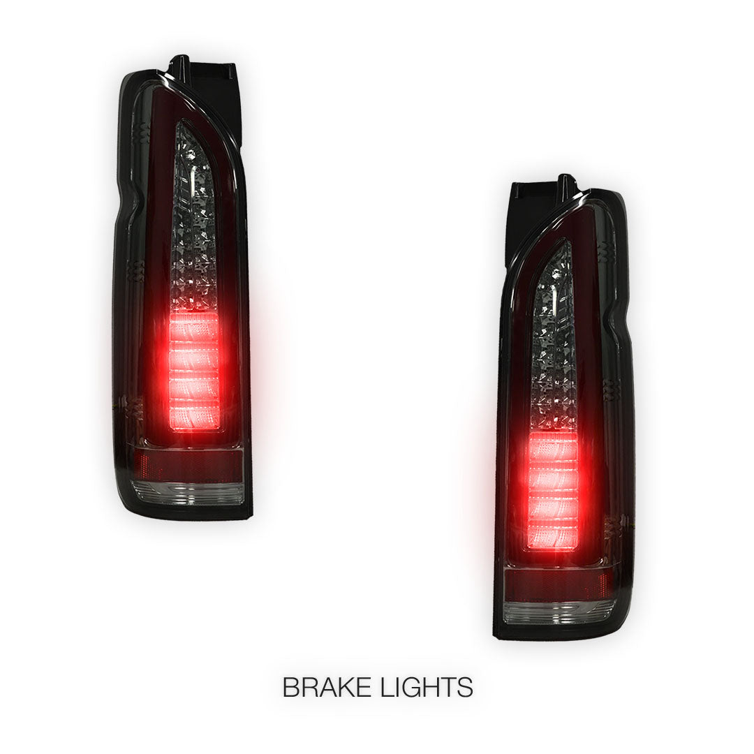 Toyota HiAce H200 (2005 - 2018) Smoked Black Full 3D LED Stripe Tail Lights LH + RH