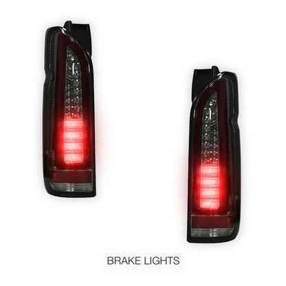 Toyota HiAce H200 (2005 - 2018) Smoked Black Full 3D LED Stripe Tail Lights LH + RH