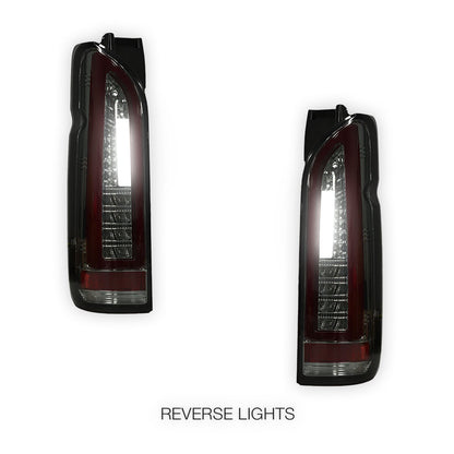 Toyota HiAce H200 (2005 - 2018) Smoked Black Full 3D LED Stripe Tail Lights LH + RH