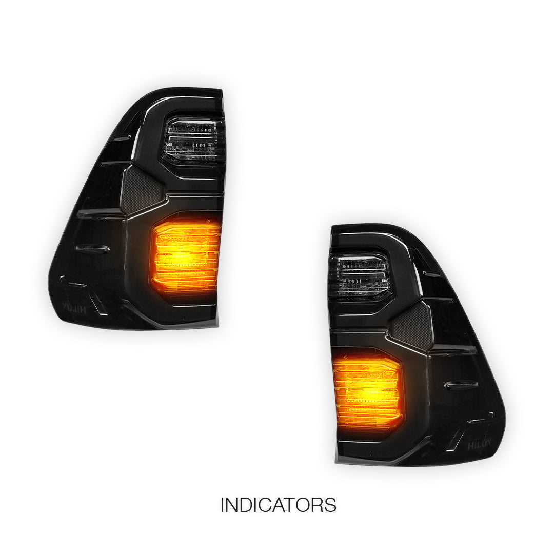 Toyota HiLux N80 / Revo Rocco (2015 - 2025) Smoked MY12 Update Style 3D LED Stripe Bar Tail Lights LH + RH
