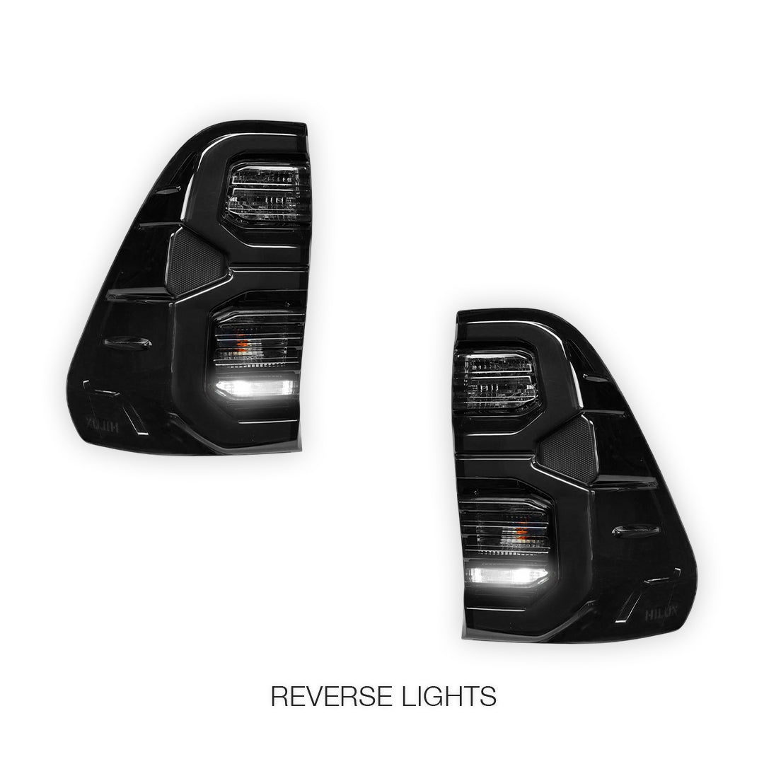 Toyota HiLux N80 / Revo Rocco (2015 - 2025) Smoked MY12 Update Style 3D LED Stripe Bar Tail Lights LH + RH