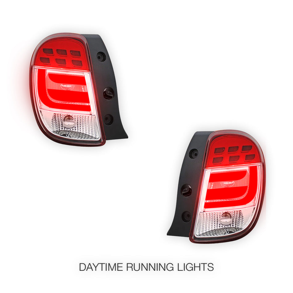 Nissan Micra K13 (2010 - 2014) Clear Red 3D LED Stripe Tail Lights LH + RH