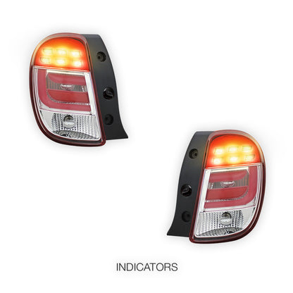 Nissan Micra K13 (2010 - 2014) Clear Red 3D LED Stripe Tail Lights LH + RH
