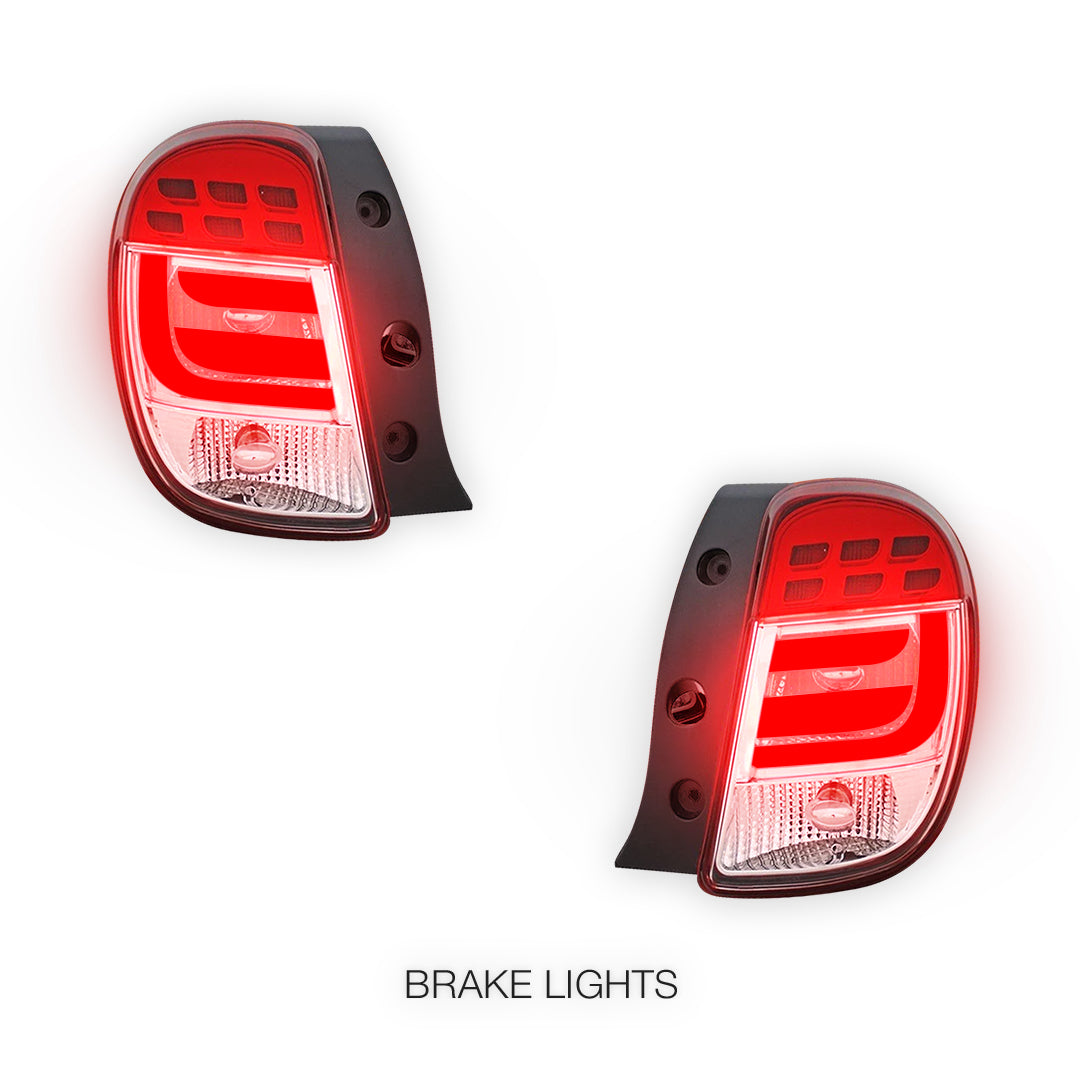 Nissan Micra K13 (2010 - 2014) Clear Red 3D LED Stripe Tail Lights LH + RH