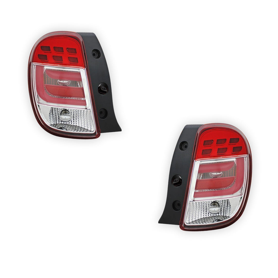 Nissan Micra K13 (2010 - 2014) Clear Red 3D LED Stripe Tail Lights LH + RH