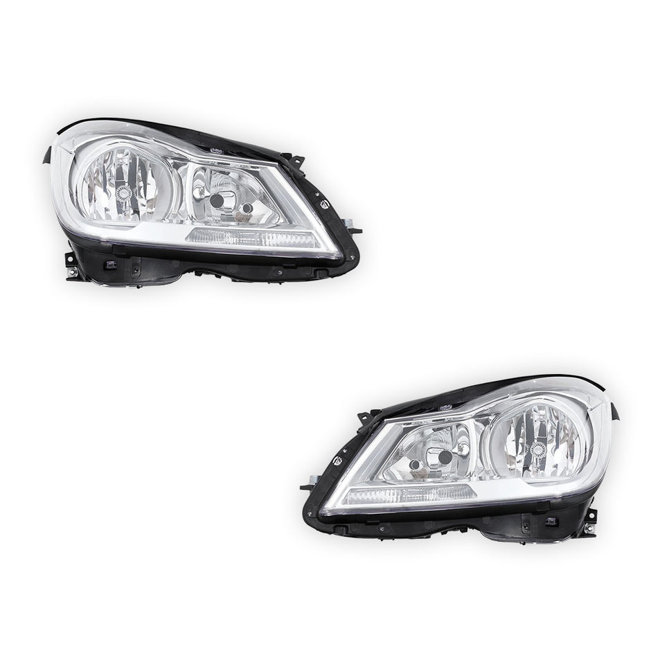 Mercedes-Benz C-Class W204 (2010 - 2014) Chrome Halogen Headlights LH + RH