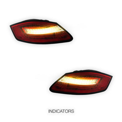 Porsche Boxter 987 Series (2005 - 2008) Clear Red Sequential LED 3D Stripe Bar Tail Lights LH + RH
