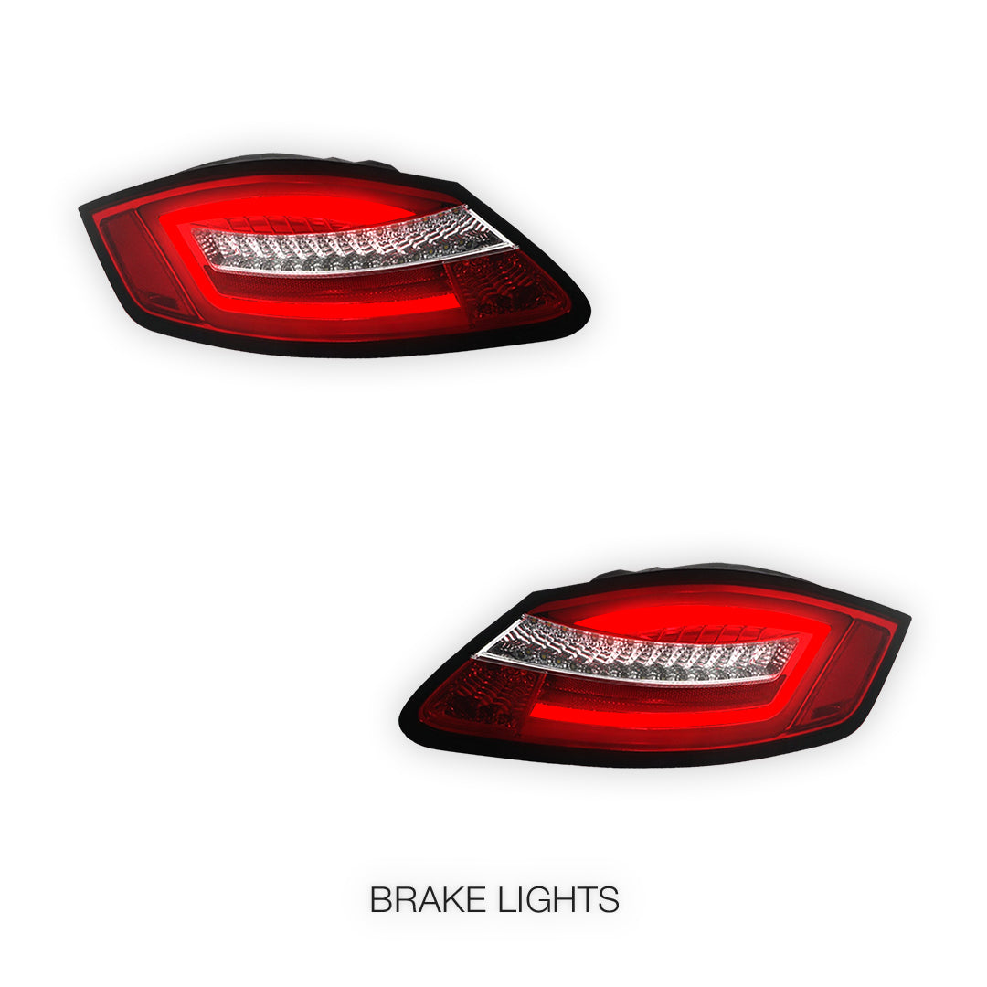 Porsche Boxter 987 Series (2005 - 2008) Clear Red Sequential LED 3D Stripe Bar Tail Lights LH + RH
