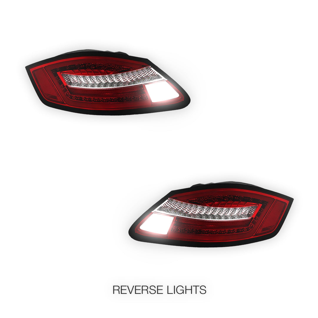 Porsche Boxter 987 Series (2005 - 2008) Clear Red Sequential LED 3D Stripe Bar Tail Lights LH + RH