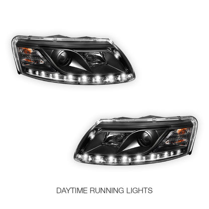 Audi A6 C6 (2004 - 2011) Black LED DRL Projector Headlights LH + RH