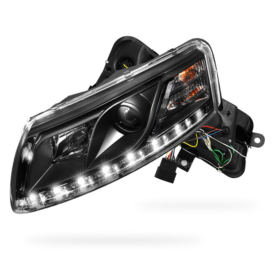 Audi A6 C6 (2004 - 2011) Black LED DRL Projector Headlights LH + RH