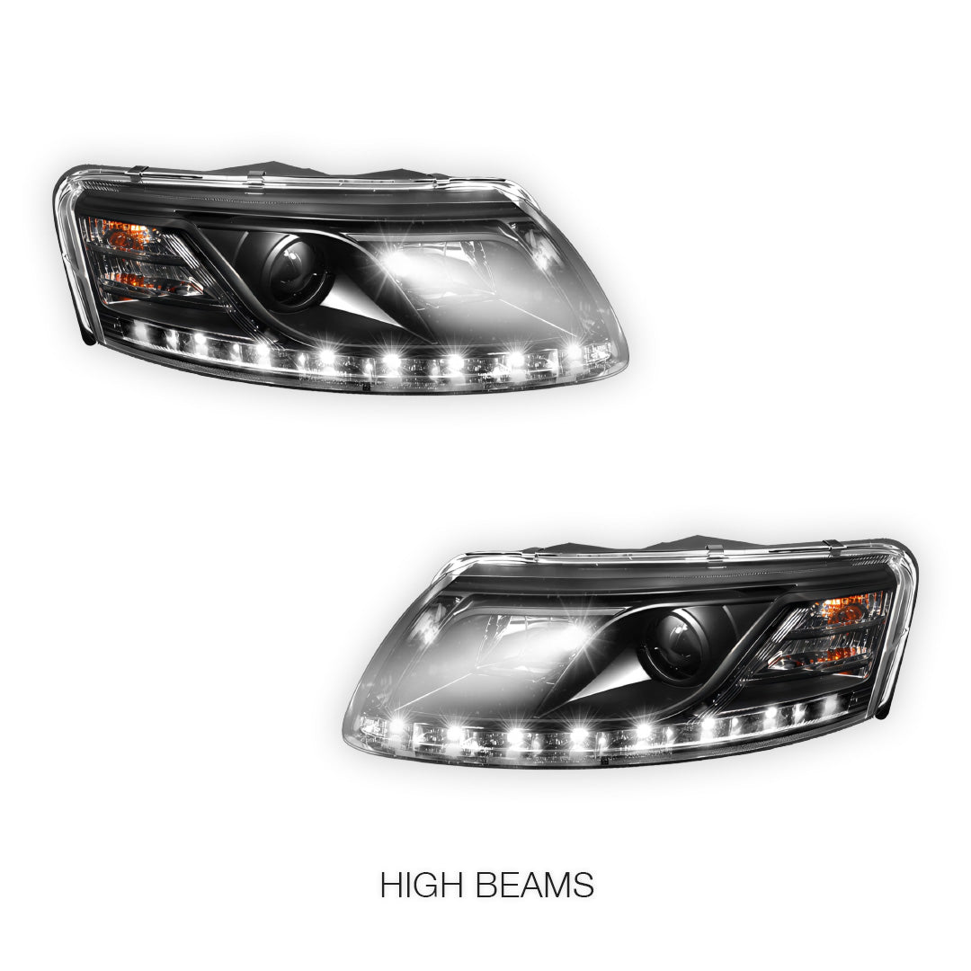 Audi A6 C6 (2004 - 2011) Black LED DRL Projector Headlights LH + RH