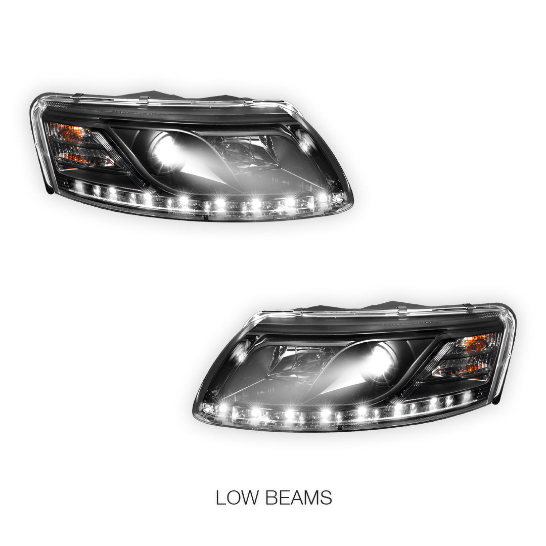 Audi A6 C6 (2004 - 2011) Black LED DRL Projector Headlights LH + RH