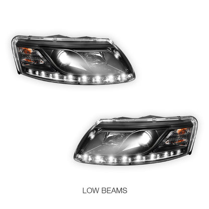 Audi A6 C6 (2004 - 2011) Black LED DRL Projector Headlights LH + RH