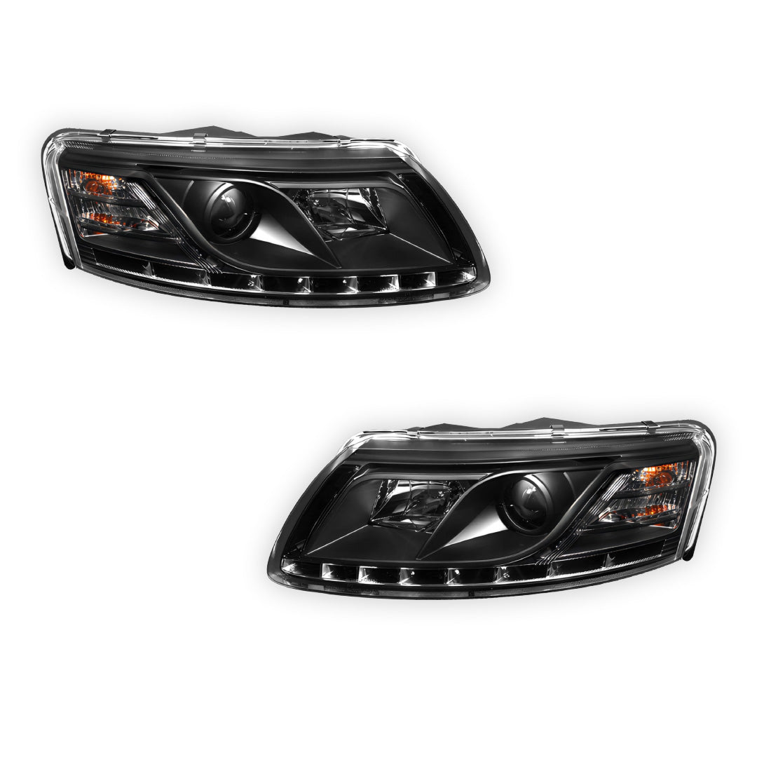 Audi A6 C6 (2004 - 2011) Black LED DRL Projector Headlights LH + RH