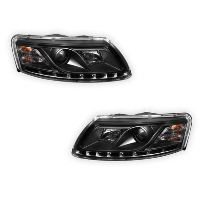 Audi A6 C6 (2004 - 2011) Black LED DRL Projector Headlights LH + RH