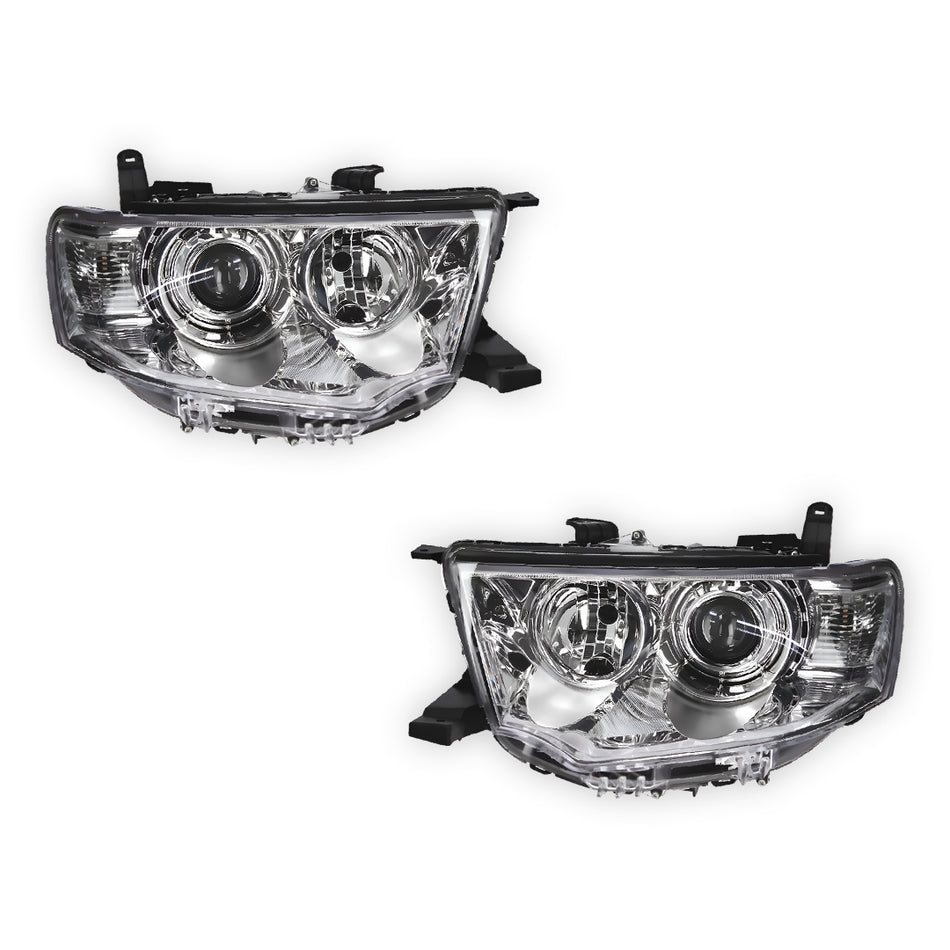 Mitsubishi Challenger PC (2013 - 2015) Clear / Chrome Non-Xenon OEM Style Headlights LH + RH