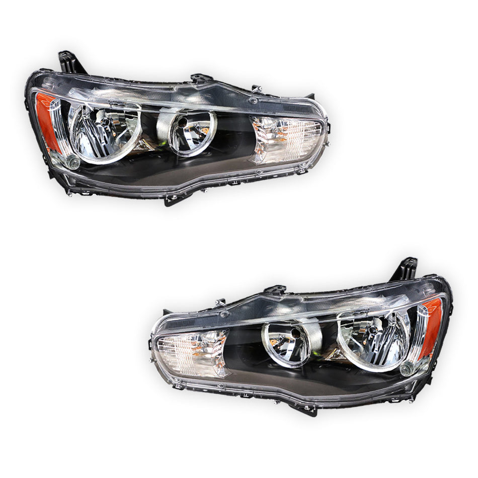 Mitsubishi Lancer CJ (2007 - 2015) Clear / Black Halogen OEM Style Headlights LH + RH