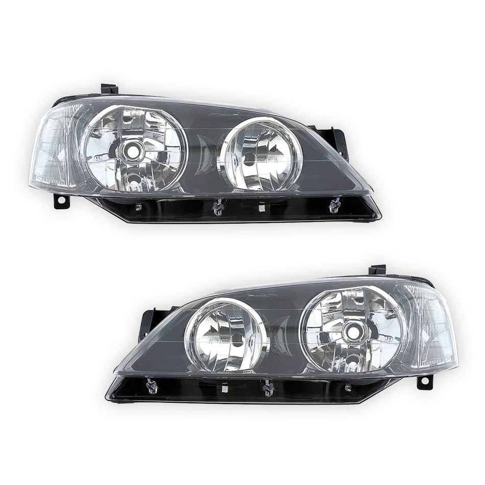 Ford Falcon BA Series 2 (2003 - 2005) OEM Style Headlights Black Reflector LH + RH