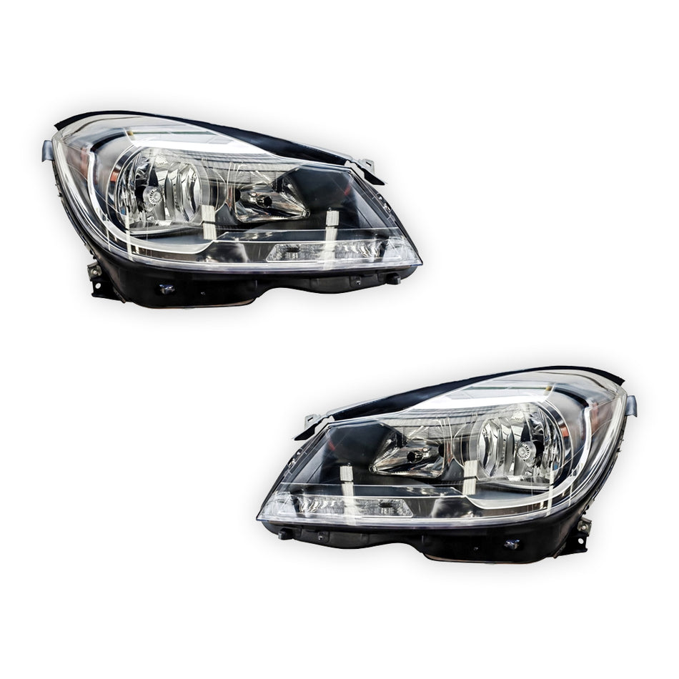 Mercedes-Benz C-Class W204 (2010 - 2014) OEM Style Chrome Non Xenon Headlights LH + RH