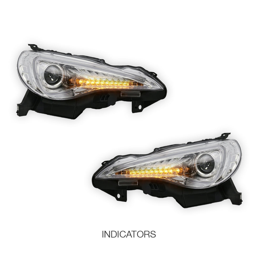 Subaru BRZ ZC6 (2012 - 2021) Black 3D Light Bar DRL & Full LED Dual Beam With Sequential Indicator Headlights LH + RH