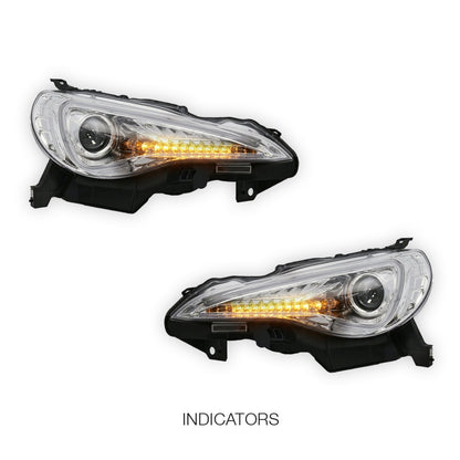 Subaru BRZ ZC6 (2012 - 2021) Black 3D Light Bar DRL & Full LED Dual Beam With Sequential Indicator Headlights LH + RH