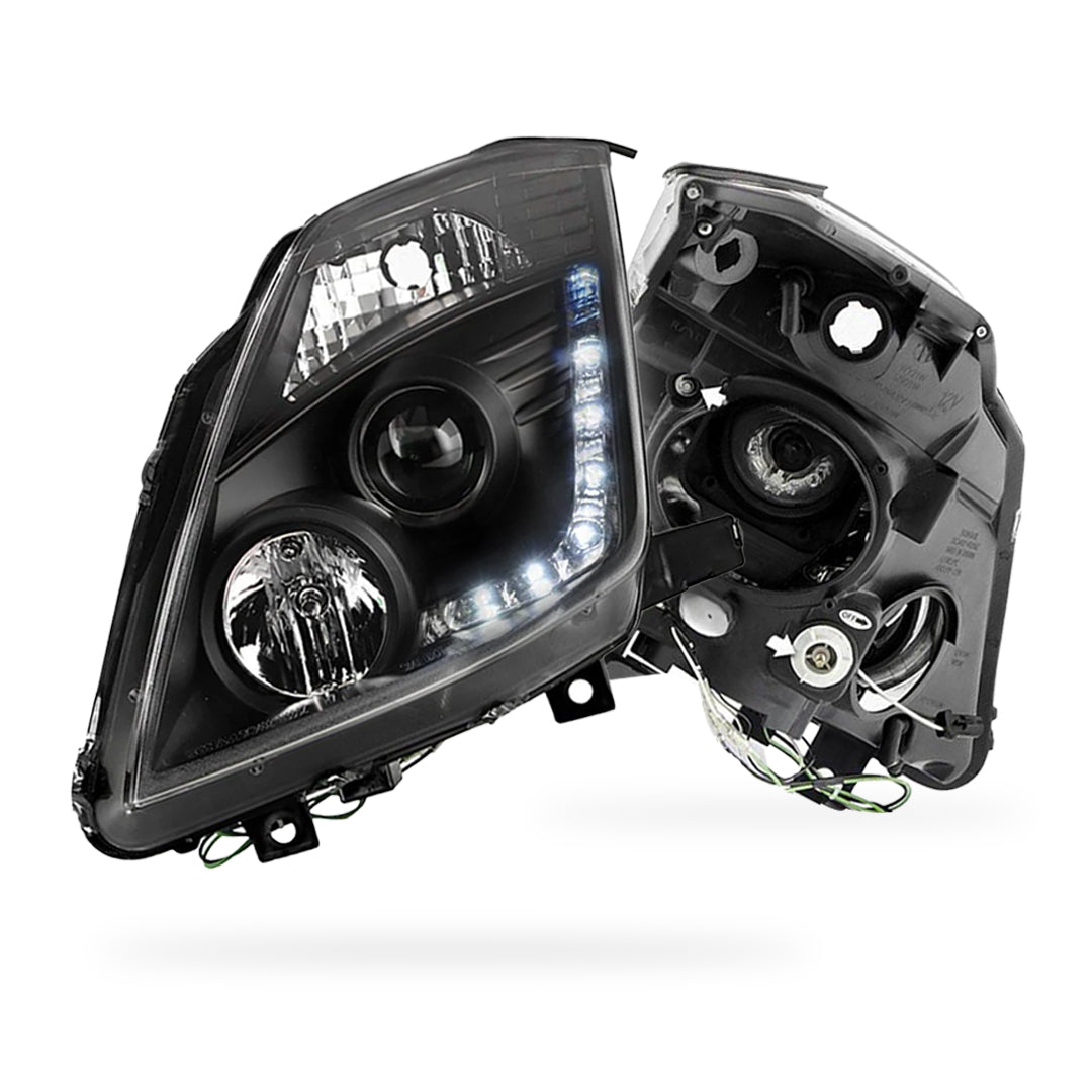 Nissan 350Z Z33 Series 2 (2006 - 2008) JDM Black LED DRL Projector Headlights LH + RH