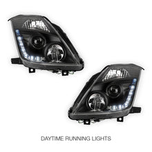 Nissan 350Z Z33 Series 2 (2006 - 2008) JDM Black LED DRL Projector Headlights LH + RH