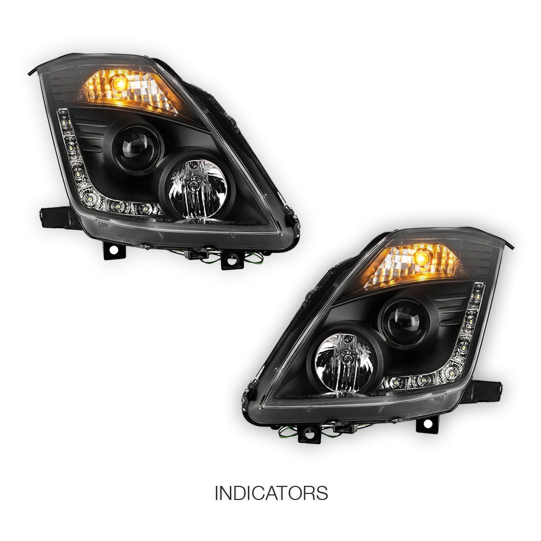 Nissan 350Z Z33 Series 2 (2006 - 2008) JDM Black LED DRL Projector Headlights LH + RH