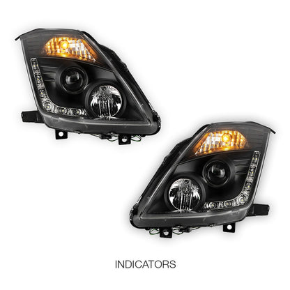 Nissan 350Z Z33 Series 2 (2006 - 2008) JDM Black LED DRL Projector Headlights LH + RH