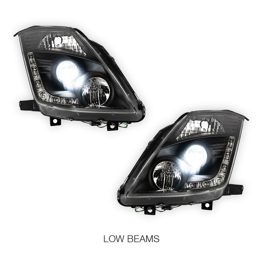 Nissan 350Z Z33 Series 2 (2006 - 2008) JDM Black LED DRL Projector Headlights LH + RH