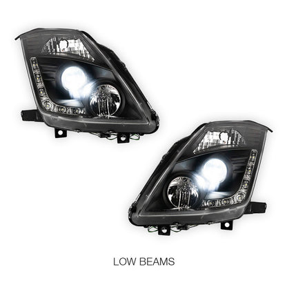 Nissan 350Z Z33 Series 2 (2006 - 2008) JDM Black LED DRL Projector Headlights LH + RH