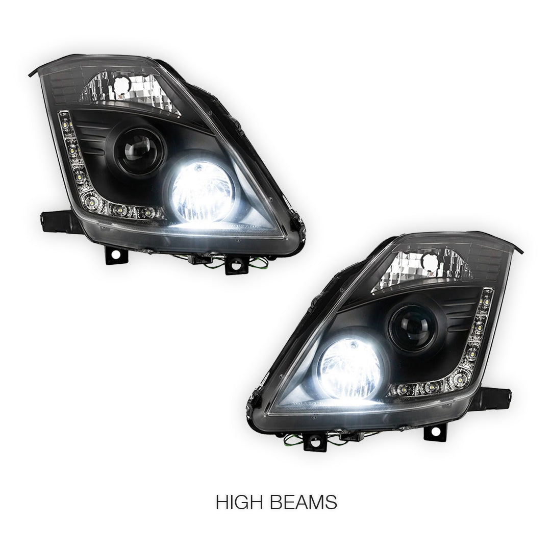 Nissan 350Z Z33 Series 2 (2006 - 2008) JDM Black LED DRL Projector Headlights LH + RH