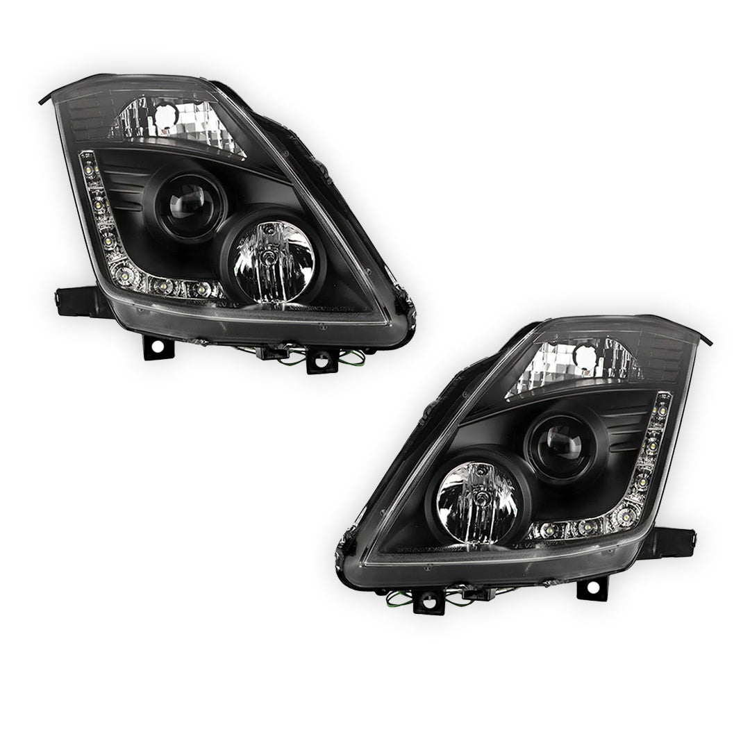 Nissan 350Z Z33 Series 2 (2006 - 2008) JDM Black LED DRL Projector Headlights LH + RH