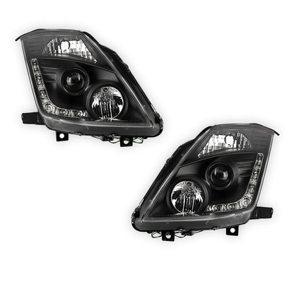Nissan 350Z Z33 Series 2 (2006 - 2008) JDM Black LED DRL Projector Headlights LH + RH