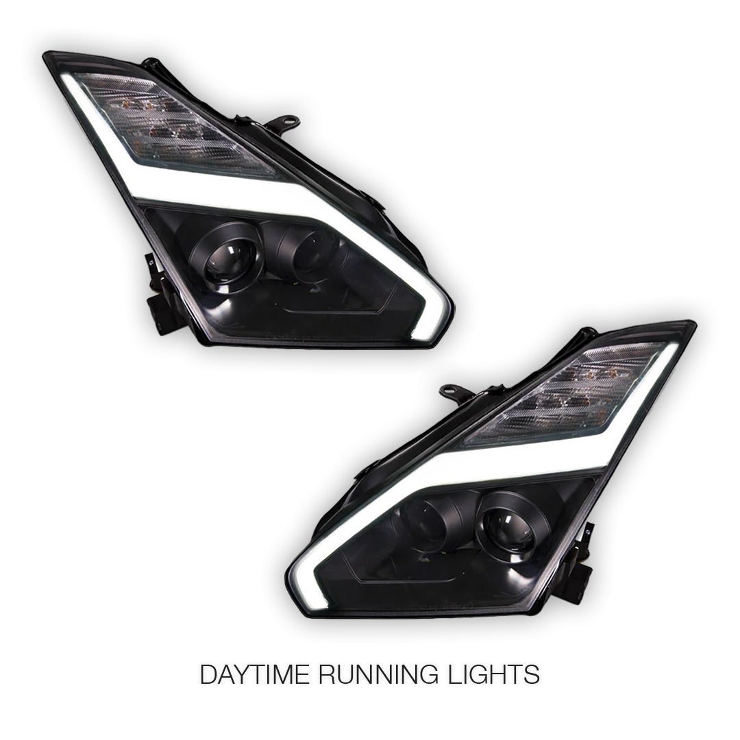 Nissan GT-R R35 (2007 - 2013) Crystal Eye Update Style DRL With LED Sequential Indicators Headlights LH + RH