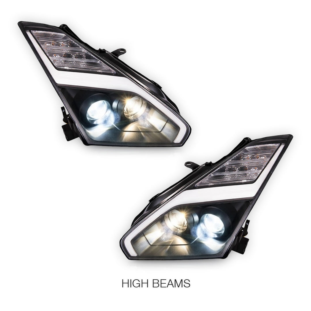 Nissan GT-R R35 (2007 - 2013) Crystal Eye Update Style DRL With LED Sequential Indicators Headlights LH + RH