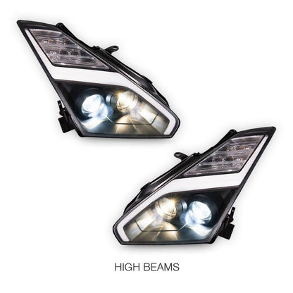 Nissan GT-R R35 (2007 - 2013) Crystal Eye Update Style DRL With LED Sequential Indicators Headlights LH + RH