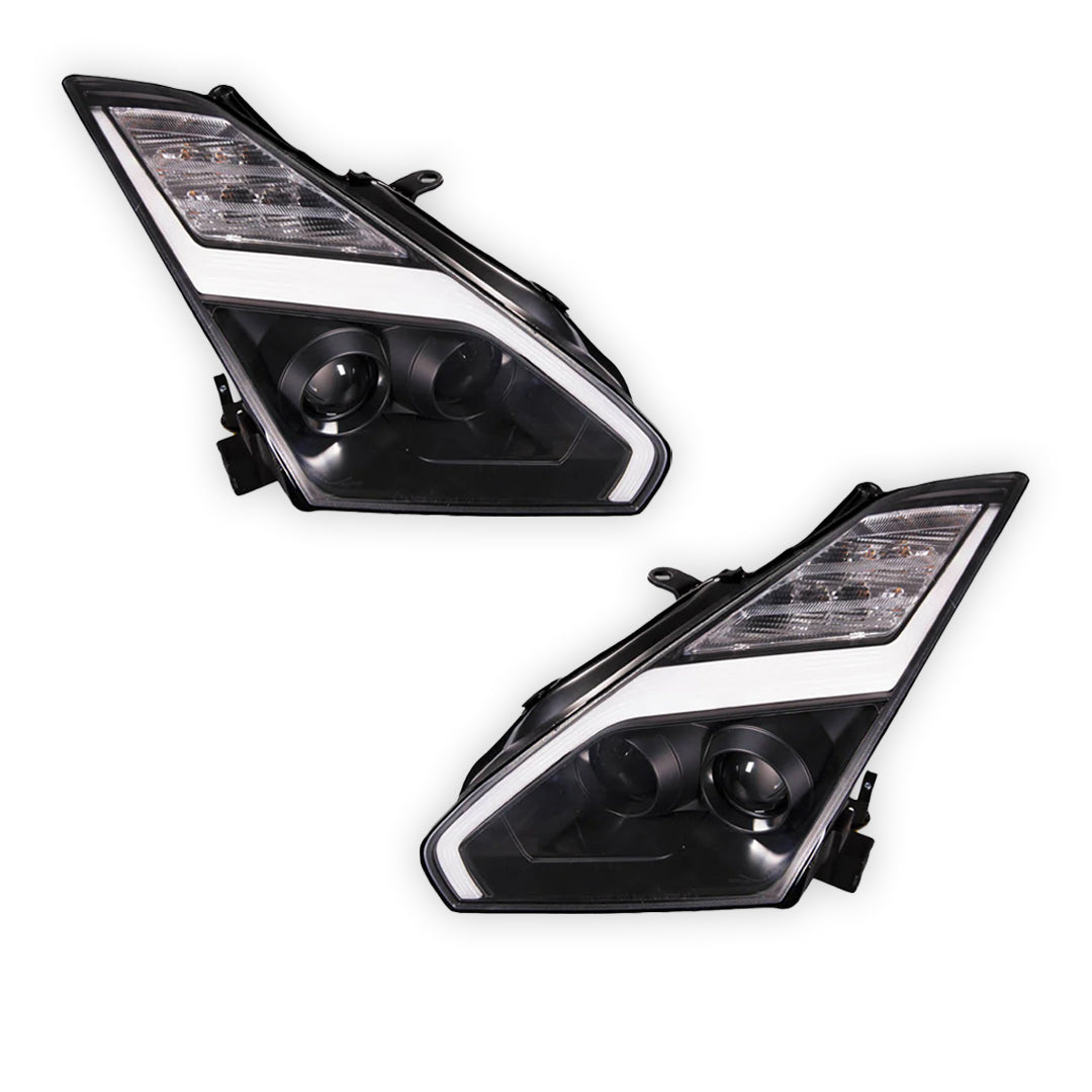 Nissan GT-R R35 (2007 - 2013) Crystal Eye Update Style DRL With LED Sequential Indicators Headlights LH + RH