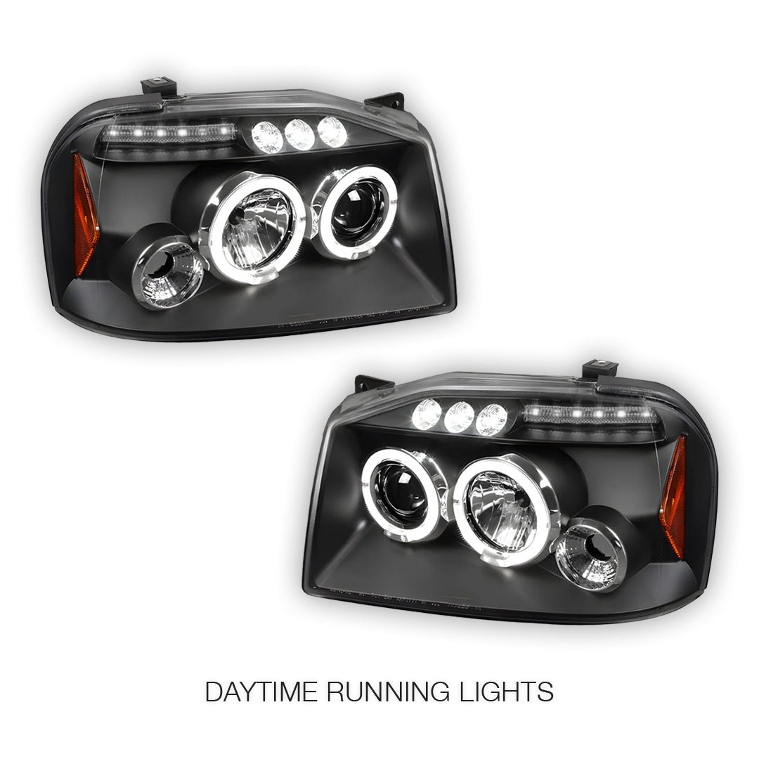 Nissan Navara D22 (2003 - 2014) Black Angel Eyes Projector Headlights LH + RH