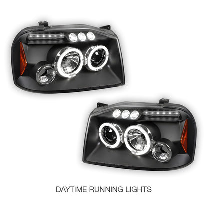 Nissan Navara D22 (2003 - 2014) Black Angel Eyes Projector Headlights LH + RH
