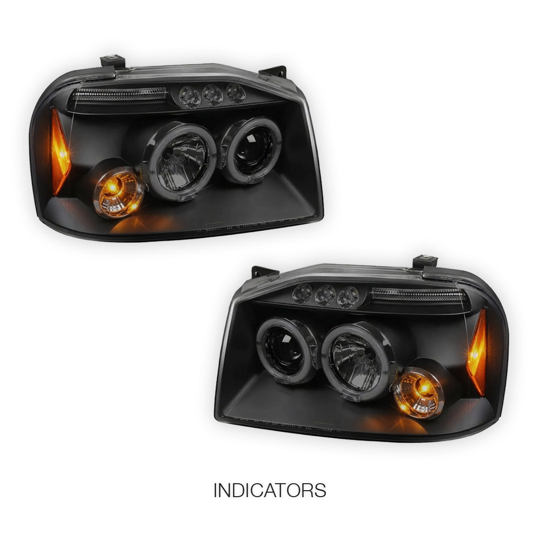 Nissan Navara D22 (2003 - 2014) Black Angel Eyes Projector Headlights LH + RH