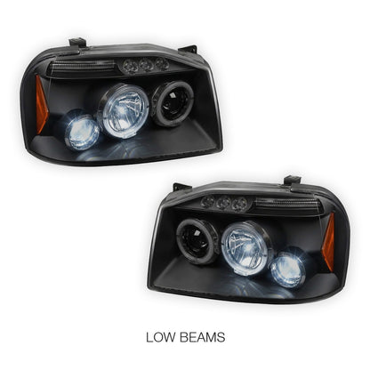 Nissan Navara D22 (2003 - 2014) Black Angel Eyes Projector Headlights LH + RH
