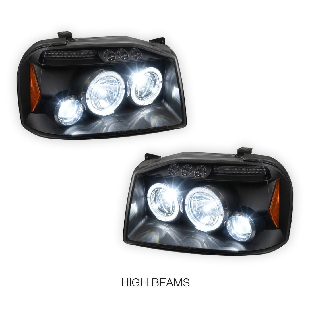Nissan Navara D22 (2003 - 2014) Black Angel Eyes Projector Headlights LH + RH