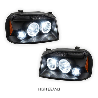 Nissan Navara D22 (2003 - 2014) Black Angel Eyes Projector Headlights LH + RH