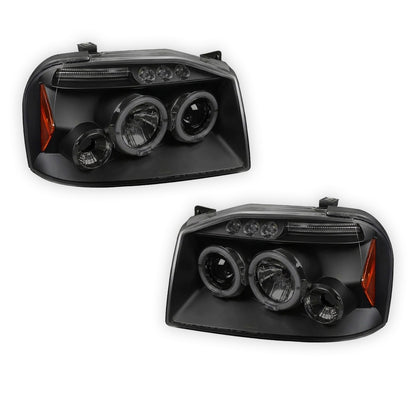 Nissan Navara D22 (2003 - 2014) Black Angel Eyes Projector Headlights LH + RH