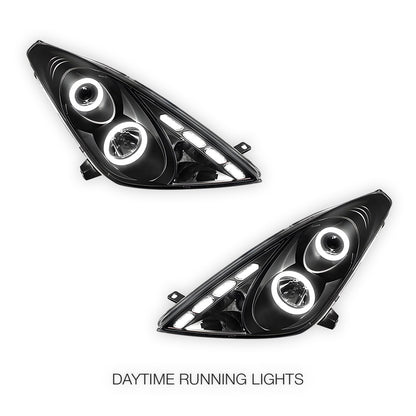 Toyota Celica (2000 - 2005) Black CCFL Angel Eyes Projector Headlights LH + RH