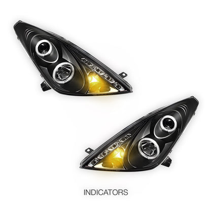 Toyota Celica (2000 - 2005) Black CCFL Angel Eyes Projector Headlights LH + RH
